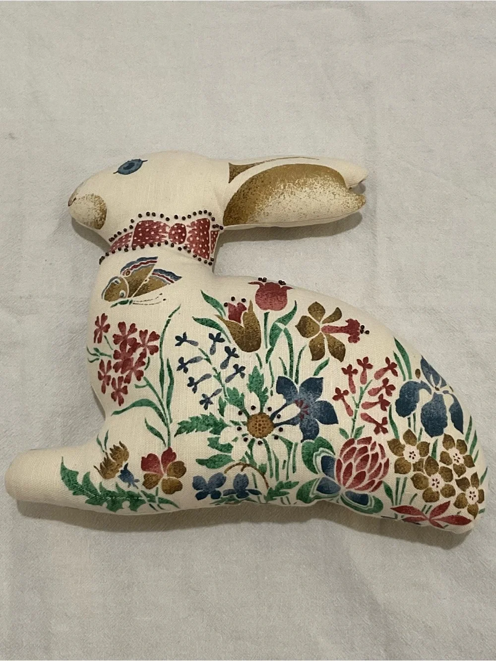 Folk Art Cat Rabbit Pillows Stuffed Bead Embellished Farmhouse Scandinavian Boho